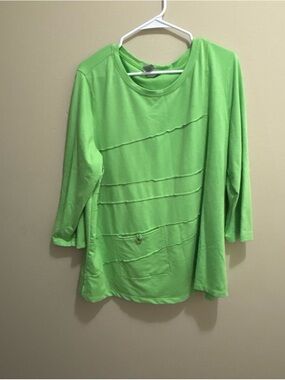 Multiples Women's Relaxed Fit Lime Green Long Sleeve Top